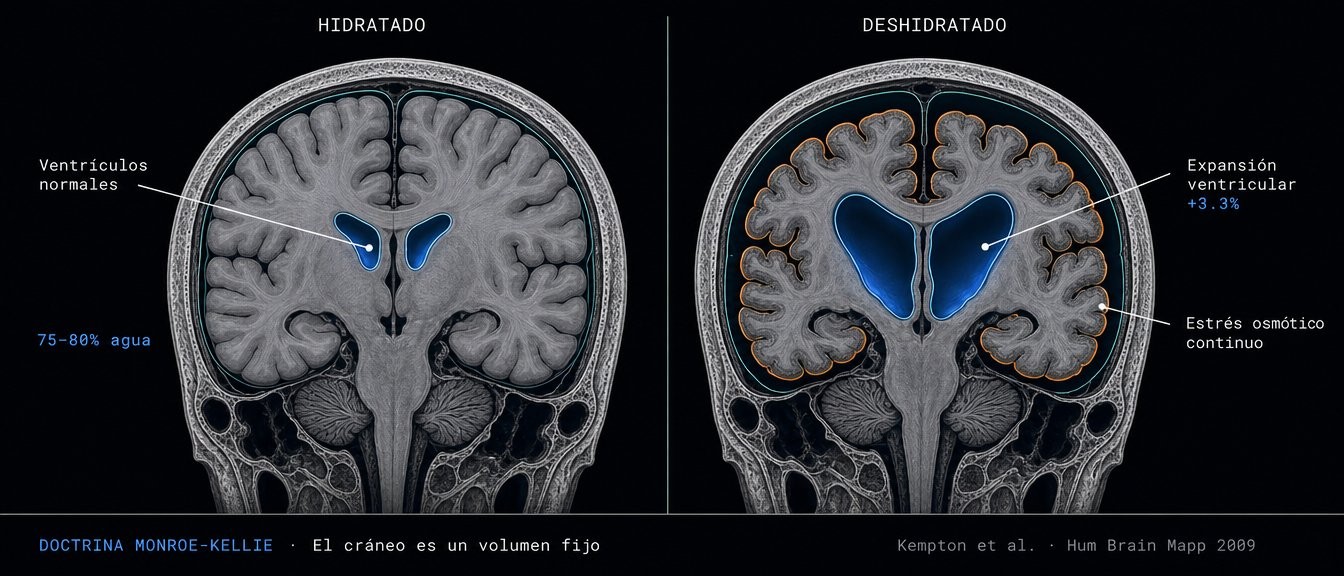 Doctrina Monroe-Kellie: comparación estructural de cerebro hidratado vs deshidratado