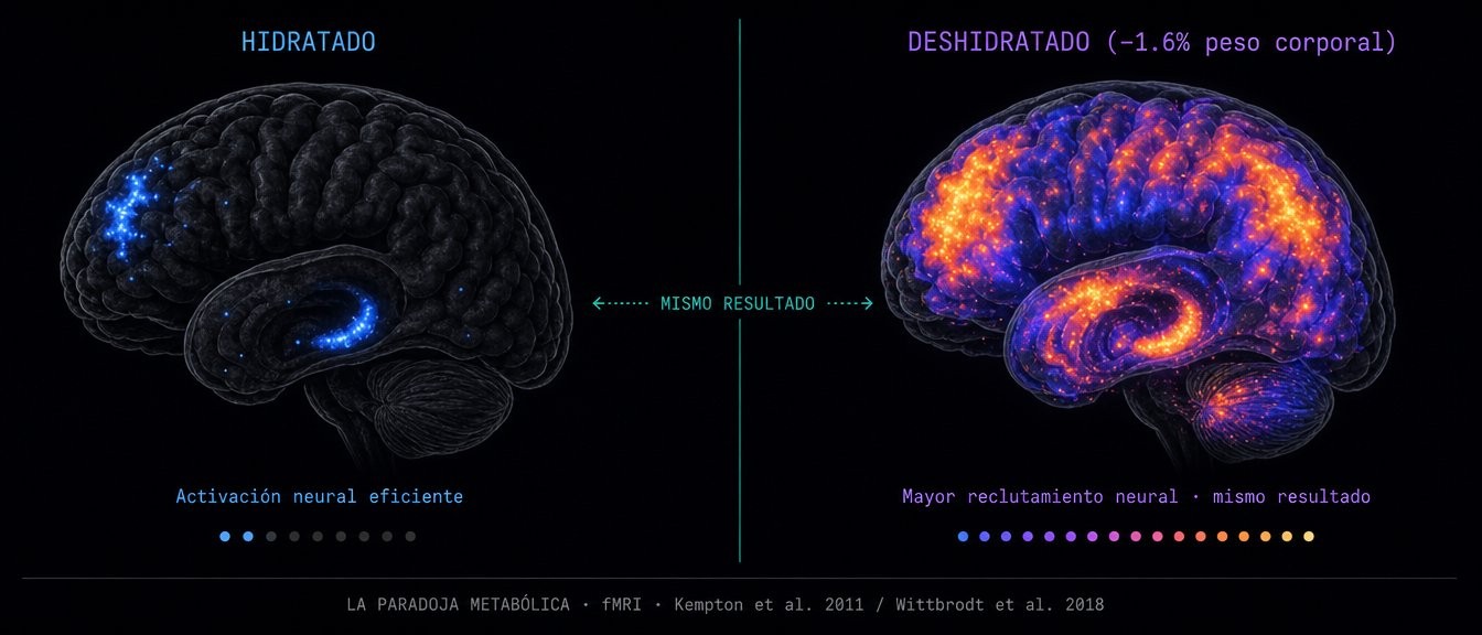 Paradoja metabólica fMRI: cerebro hidratado vs deshidratado, mismo resultado, mayor esfuerzo